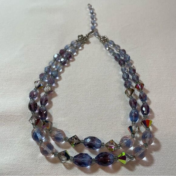 🪁 Antique Czech Bi-color Faceted Glass double strand Necklace - Picture 4 of 7